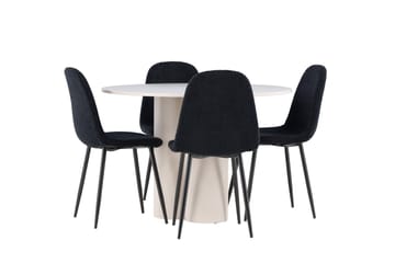 Olivia Spisegruppe 110 cm Rund med 4 Polar stoler - Beige/Svart - Møbler - Bord - Spisegruppe