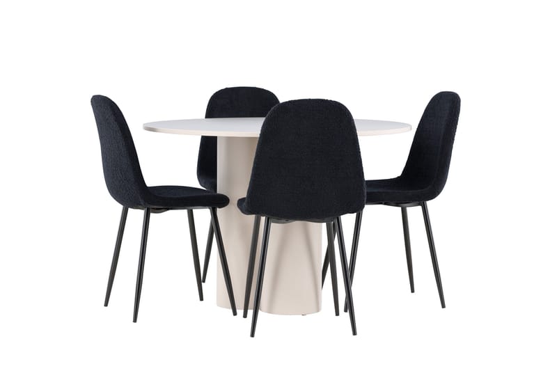 Olivia Spisegruppe 110 cm Rund med 4 Polar stoler - Beige/Svart - Møbler - Bord - Spisegruppe