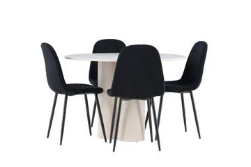 Olivia Spisegruppe 110 cm Rund med 4 Polar stoler - Beige/Svart - Møbler - Bord - Spisegruppe