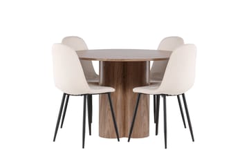 Olivia Spisegruppe 110 cm Rund med 4 Polar stoler - Mocca/Beige - Møbler - Bord - Spisegruppe