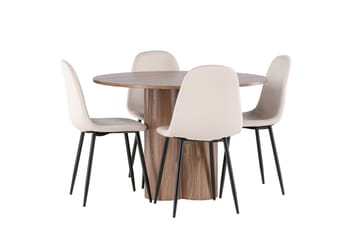 Olivia Spisegruppe 110 cm Rund med 4 Polar stoler - Mocca/Beige - Møbler - Bord - Spisegruppe