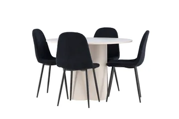 Olivia Spisegruppe 110 cm Rund med 4 Polar stoler - Beige/Svart - Møbler - Bord - Spisegruppe