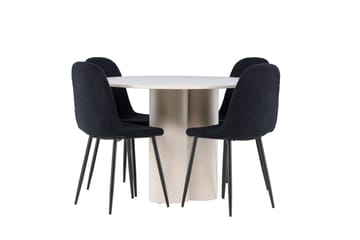 Olivia Spisegruppe 110 cm Rund med 4 Polar stoler - Beige/Svart - Møbler - Bord - Spisegruppe
