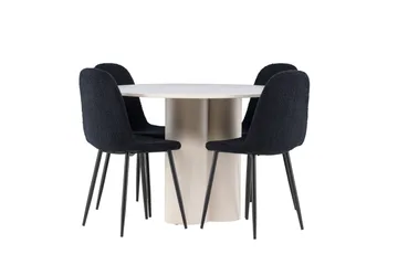 Olivia Spisegruppe 110 cm Rund med 4 Polar stoler - Beige/Svart - Møbler - Bord - Spisegruppe