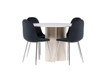 Olivia Spisegruppe 110 cm Rund med 4 Polar stoler - Beige/Svart - Møbler - Bord - Spisegruppe
