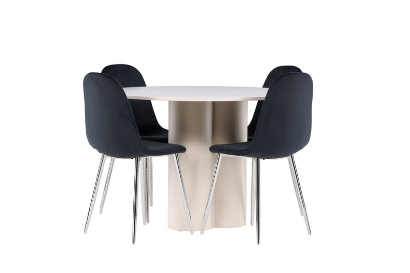 Olivia Spisegruppe 110 cm Rund med 4 Polar stoler - Beige/Svart - Møbler - Bord - Spisegruppe