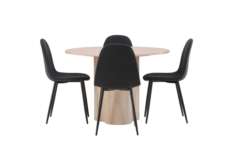 Olivia Spisegruppe 110 cm Rund med 4 Polar Stoler, Whitewash