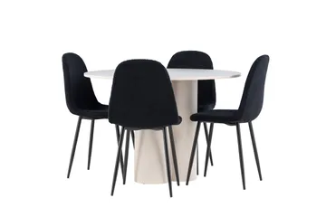 Olivia Spisegruppe 110 cm Rund med 4 Polar stoler - Beige/Svart - Møbler - Bord - Spisegruppe