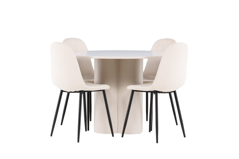 Olivia Spisegruppe 110 cm Rund med 4 Polar stoler - Beige/Beige - Møbler - Bord - Spisegruppe
