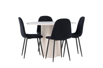 Olivia Spisegruppe 110 cm Rund med 4 Polar stoler - Beige/Svart - Møbler - Bord - Spisegruppe