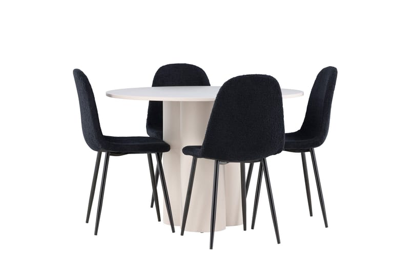 Olivia Spisegruppe 110 cm Rund med 4 Polar stoler - Beige/Svart - Møbler - Bord - Spisegruppe