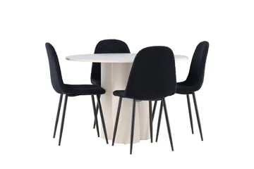 Olivia Spisegruppe 110 cm Rund med 4 Polar stoler - Beige/Svart - Møbler - Bord - Spisegruppe
