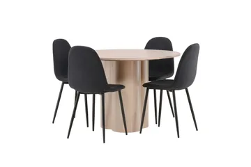 Olivia Spisegruppe 110 cm Rund med 4 Polar Stoler - Whitewash - Møbler - Bord - Spisegruppe