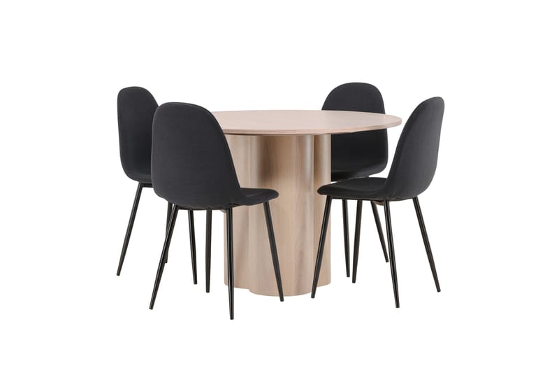 Olivia Spisegruppe 110 cm Rund med 4 Polar Stoler - Whitewash - Møbler - Bord - Spisegruppe