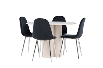 Olivia Spisegruppe 110 cm Rund med 4 Polar stoler - Beige/Svart - Møbler - Bord - Spisegruppe
