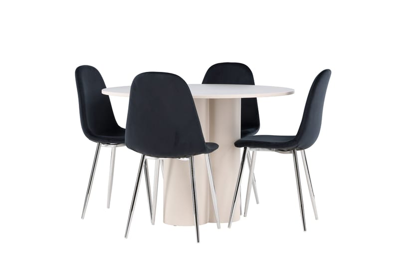 Olivia Spisegruppe 110 cm Rund med 4 Polar stoler - Beige/Svart - Møbler - Bord - Spisegruppe