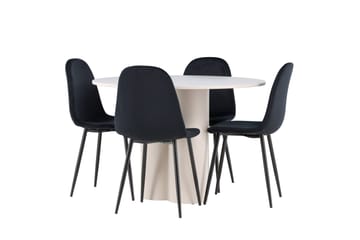Olivia Spisegruppe 110 cm Rund med 4 Polar stoler - Beige/Svart - Møbler - Bord - Spisegruppe