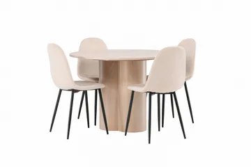 Olivia Spisegruppe 110 cm Rund med 4 Polar Stoler - Whitewash - Møbler - Bord - Spisegruppe