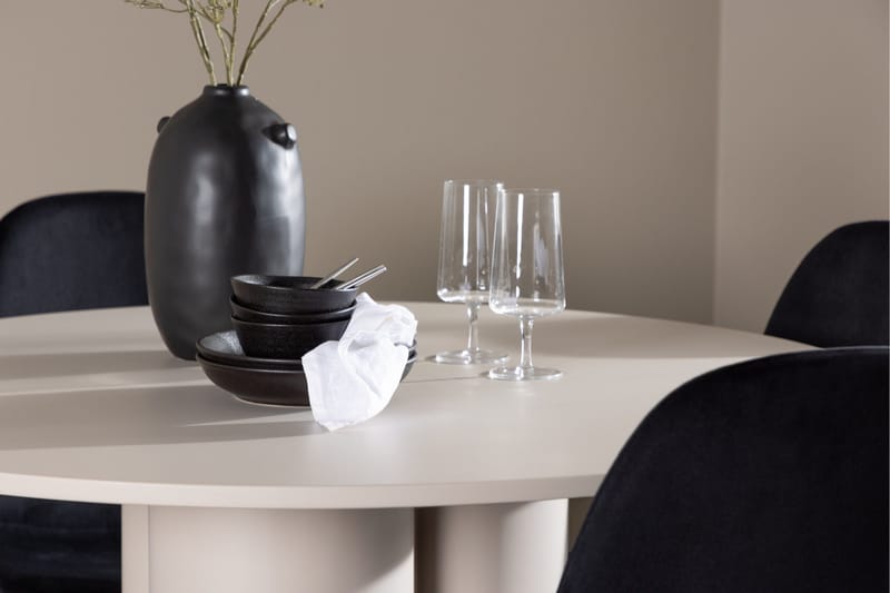 Olivia Spisegruppe 110 cm Rund med 4 Polar stoler - Beige/Svart - Møbler - Bord - Spisegruppe