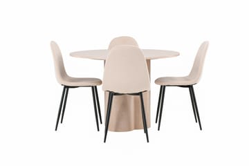 Olivia Spisegruppe 110 cm Rund med 4 Polar Stoler - Whitewash - Møbler - Bord - Spisegruppe