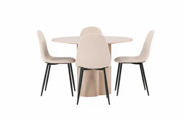 Olivia Spisegruppe 110 cm Rund med 4 Polar Stoler - Whitewash - Møbler - Bord - Spisegruppe