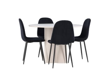 Olivia Spisegruppe 110 cm Rund med 4 Polar stoler - Beige/Svart - Møbler - Bord - Spisegruppe