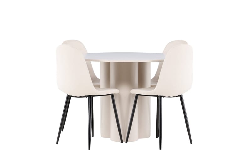 Olivia Spisegruppe 110 cm Rund med 4 Polar stoler - Beige/Beige - Møbler - Bord - Spisegruppe
