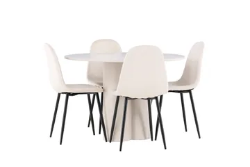 Olivia Spisegruppe 110 cm Rund med 4 Polar stoler - Beige/Beige - Møbler - Bord - Spisegruppe