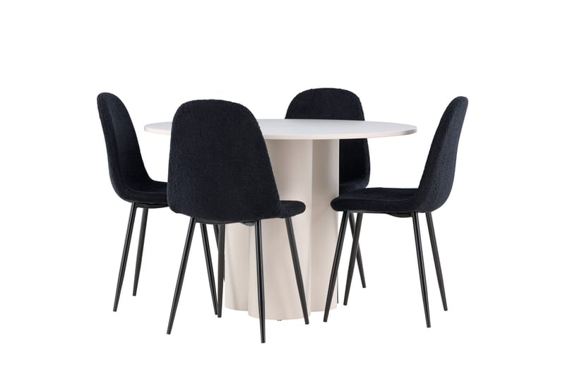 Olivia Spisegruppe 110 cm Rund med 4 Polar stoler - Beige/Svart - Møbler - Bord - Spisegruppe