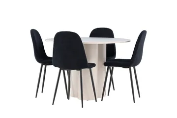 Olivia Spisegruppe 110 cm Rund med 4 Polar stoler - Beige/Svart - Møbler - Bord - Spisegruppe