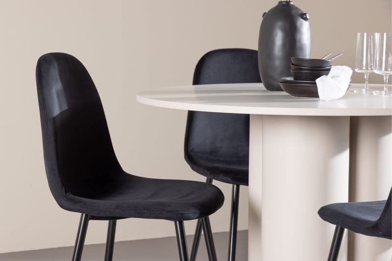 Olivia Spisegruppe 110 cm Rund med 4 Polar stoler - Beige/Svart - Møbler - Bord - Spisegruppe