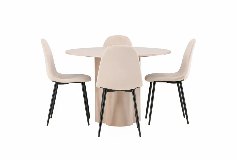 Olivia Spisegruppe 110 cm Rund med 4 Polar Stoler, Whitewash