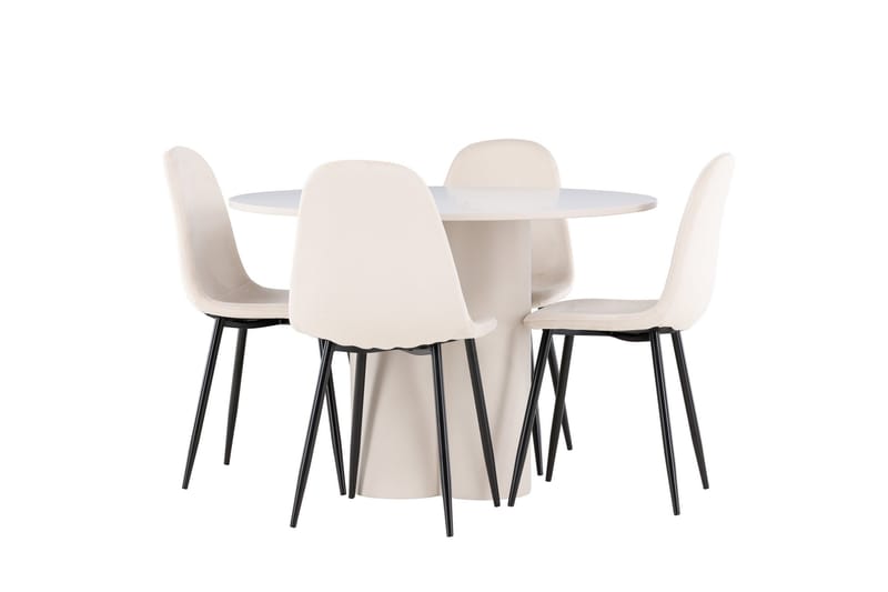 Olivia Spisegruppe 110 cm Rund med 4 Polar stoler, Beige/Beige