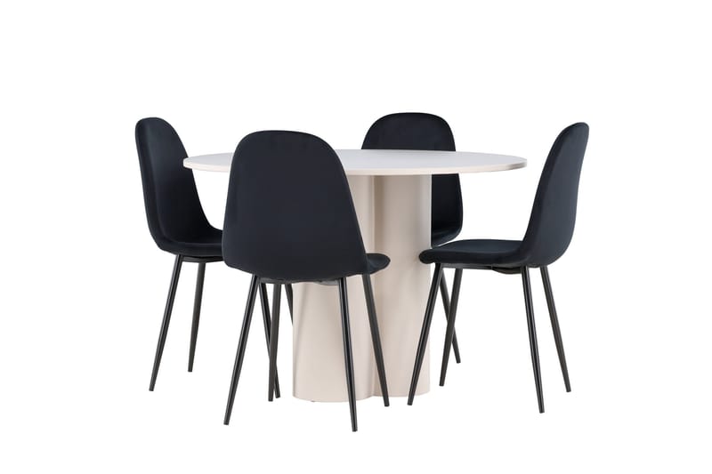 Olivia Spisegruppe 110 cm Rund med 4 Polar stoler - Beige/Svart - Møbler - Bord - Spisegruppe