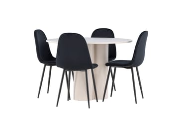 Olivia Spisegruppe 110 cm Rund med 4 Polar stoler - Beige/Svart - Møbler - Bord - Spisegruppe