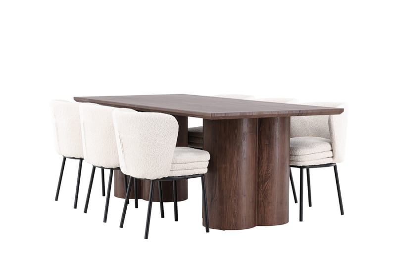 Olivia Spisegruppe 210 cm Rektangulær med 6 Agnes stoler, Mocca/Hvid