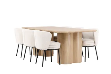 Olivia Spisegruppe 210 cm Rektangulær med 6 Agnes stoler - Whitewash/Hvid - Møbler - Bord - Spisegruppe