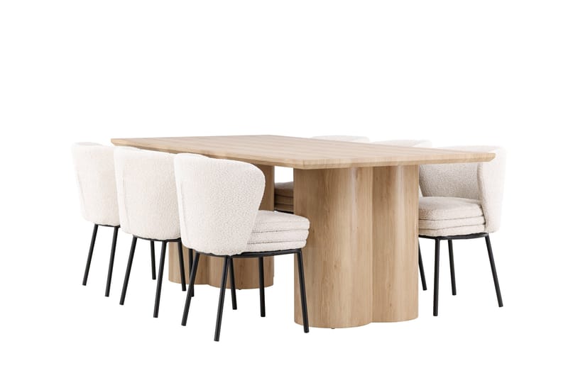 Olivia Spisegruppe 210 cm Rektangulær med 6 Agnes stoler, Whitewash/Hvid