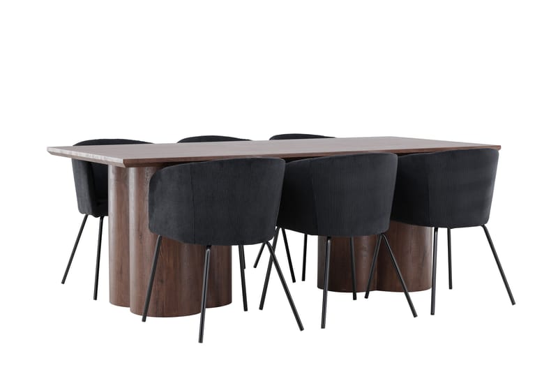Olivia Spisegruppe 210 cm Rektangulær med 6 Berit stoler - Mocca/Sort - Møbler - Bord - Spisegruppe