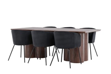 Olivia Spisegruppe 210 cm Rektangulær med 6 Berit stoler - Mocca/Sort - Møbler - Bord - Spisegruppe