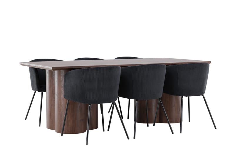 Olivia Spisegruppe 210 cm Rektangulær med 6 Berit stoler - Mocca/Sort - Møbler - Bord - Spisegruppe