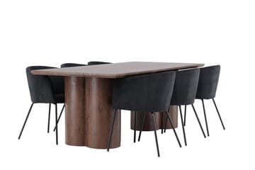 Olivia Spisegruppe 210 cm Rektangulær med 6 Berit stoler - Mocca/Sort - Møbler - Bord - Spisegruppe