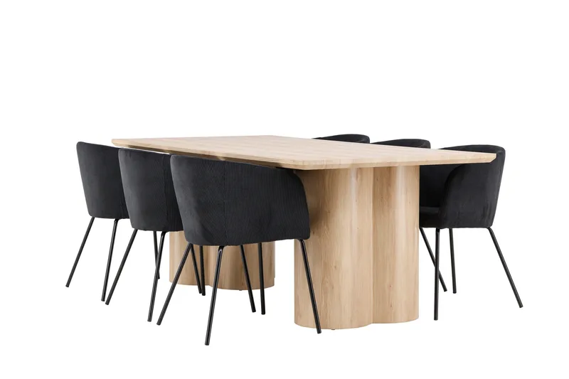 Olivia Spisegruppe 210 cm Rektangulær med 6 Berit stoler, Whitewash/Sort