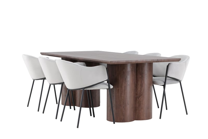 Olivia Spisegruppe 210 cm Rektangulær med 6 Evelina stoler, Mocca/Grå