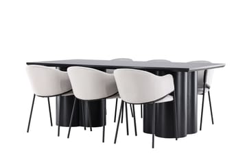 Olivia Spisegruppe 210 cm Rektangulær med 6 Evelina stoler - Sort/Grå - Møbler - Bord - Spisegruppe