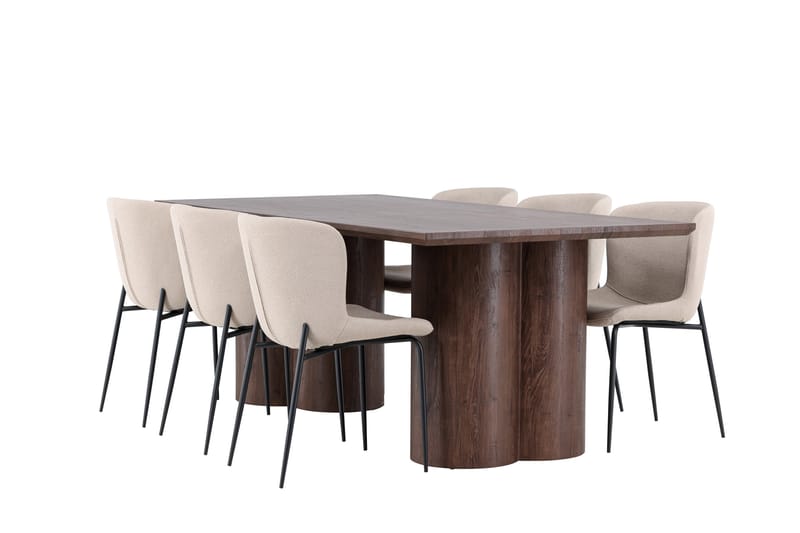 Olivia Spisegruppe 210 cm Rektangulær med 6 Modesto stoler - Mocca/Beige - Møbler - Bord - Spisegruppe