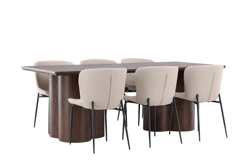 Olivia Spisegruppe 210 cm Rektangulær med 6 Modesto stoler - Mocca/Beige - Møbler - Bord - Spisegruppe
