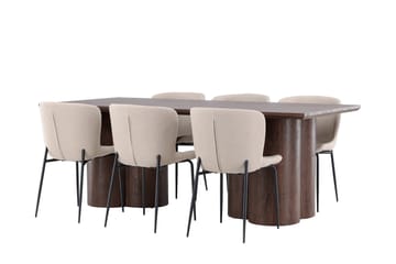 Olivia Spisegruppe 210 cm Rektangulær med 6 Modesto stoler - Mocca/Beige - Møbler - Bord - Spisegruppe