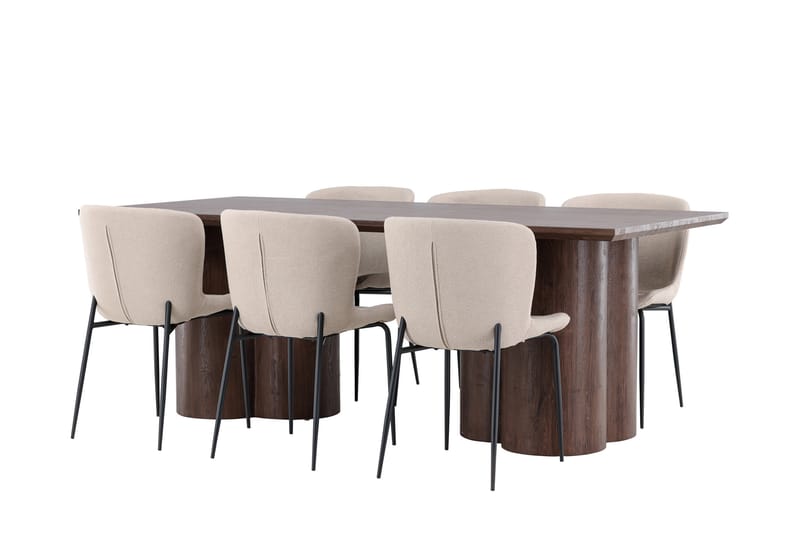 Olivia Spisegruppe 210 cm Rektangulær med 6 Modesto stoler - Mocca/Beige - Møbler - Bord - Spisegruppe