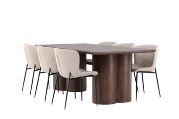 Olivia Spisegruppe 210 cm Rektangulær med 6 Modesto stoler - Mocca/Beige - Møbler - Bord - Spisegruppe